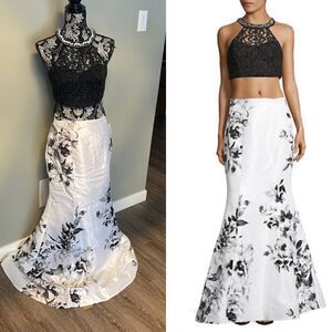 Sequin Hearts Two-piece Beaded Lace Crop Top and Floral Skirt-white-7
